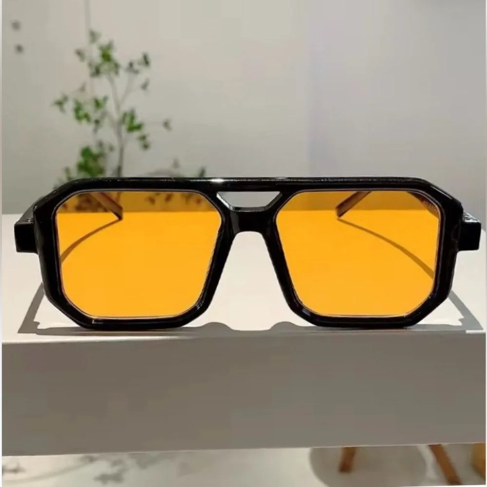 BOGO! Oversized Black & Amber Square Aviator Frame Sunglasses Trendy Shades New